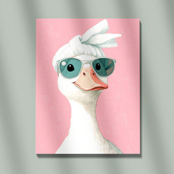 Funny White Goose Wearing Teal Sunglasses And A White Turban On Pink Background Illustration