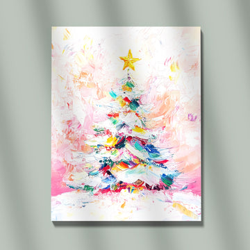 Colorful Abstract Impasto Oil Painting Of A Christmas Tree With Golden Star Topper