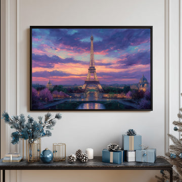Romantic Eiffel Tower Paris Oil Painting Vibrant Sunset Sky Impressionist Cityscape Wall Art