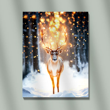 Majestic Christmas Reindeer Wall Art – Winter Forest Glow, Magical Snow Scene