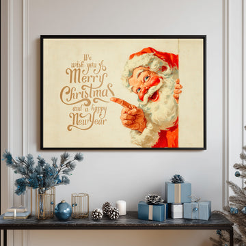 Warm Vintage Christmas Art Featuring Cheerful Santa Claus And Elegant Festive Typography Wishing Merry Christmas And A Happy New Year