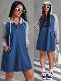 Get ready to rock the autumn season in style with our Casual Chic Color Block Drawstring Denim Hoodie Dress! Stay cozy and on-trend with this quirky and fun dress that features a drawstring waist and unique color blocking design. Perfect for any casual occasion, this dress is a must-have for the fashion-forward individual. (Hoodie dress not your thing? We've got you covered, literally, with this denim dress!)
