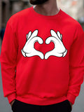 Show off your playful side with our Casual Cool: Men's Heart Hand Gesture Graphic Fleece Sweatshirt! This stylish autumn piece features a unique hand gesture graphic and cozy fleece material. Perfect for staying stylish and comfortable on those cool autumn days.