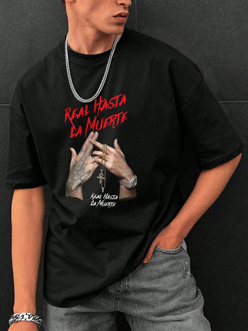 Elevate your casual wardrobe with our men's slogan t-shirt! This effortless style features a bold statement that is sure to turn heads. Look confident and stylish without even trying. Let the shirt do the talking (and make a statement while doing it!)