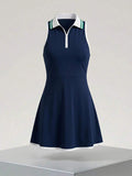 collared half zip sleeveless tennis golf mini dress with contrast trim image 1