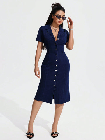 This casual vintage washed denim dress brings effortless charm to your summer wardrobe. Featuring front buttons for a touch of retro flair, it’s perfect for daily wear, whether you're out for brunch or a sunny stroll. Lightweight and comfy, it’s your go-to dress for easy, playful style all season long.