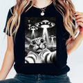 This Cats and UFO Printed T-Shirt is the perfect addition to any women's clothing collection. With a casual short sleeve design and comfortable crew neck, this t-shirt is both stylish and comfortable. The unique print featuring cats and UFOs adds a fun and playful touch to any outfit. Crafted with high-quality materials, this t-shirt is sure to become a wardrobe staple.