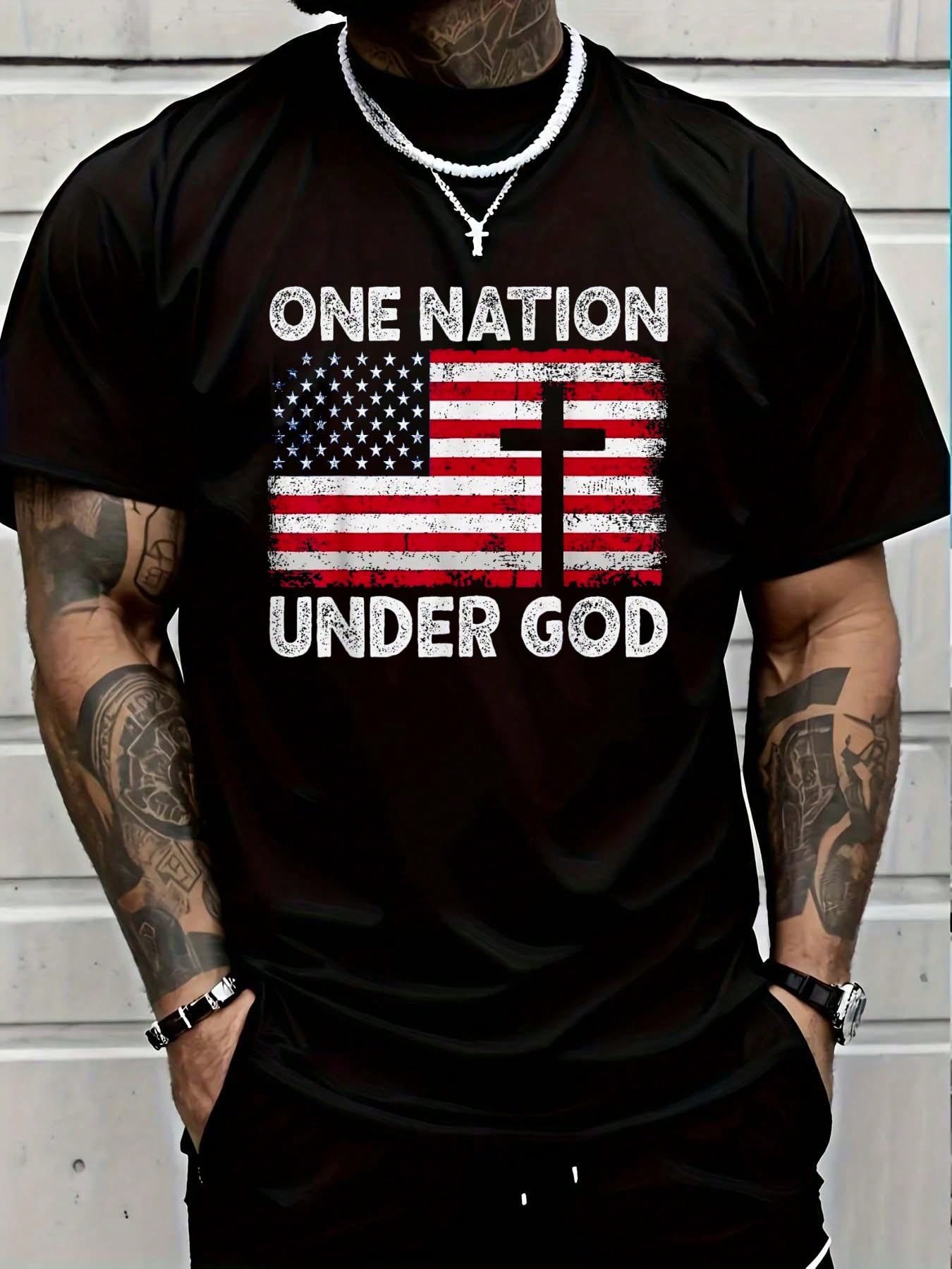 Show your patriotic spirit with this playful "Celebrate Freedom: One Nation Under God" graphic tee. Designed for both men and women, it combines comfort with a bold statement, perfect for honoring your love of country in style. Whether at a barbecue or a parade, this shirt keeps the celebration lively and fun.
