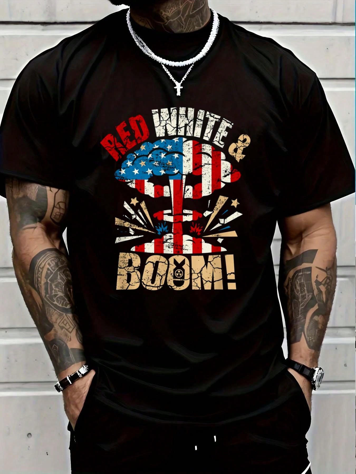 Show your patriotic spirit in style with our Cotton Patriotic Red, White, and Boom Flag T-Shirt for Men. Crafted from soft, breathable cotton, this tee keeps you comfortable while you celebrate. Featuring a bold, festive design, it’s perfect for fireworks, barbecues, and all your Independence Day fun. Let your outfit do the talking and add a pop of red, white, and boom to your holiday wardrobe!