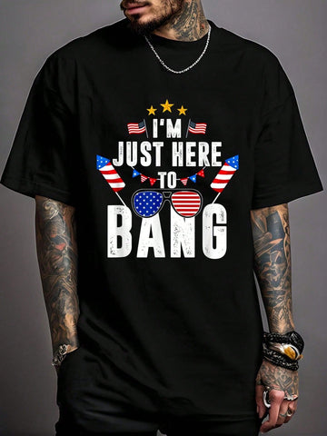 Show your patriotic spirit with a playful twist in this "I'm Just Here to Bang" USA flag T-shirt. Perfect for Independence Day celebrations, it combines humor and national pride to keep the party lively. Comfortable and eye-catching, it’s a fun way to stand out while honoring the red, white, and blue.