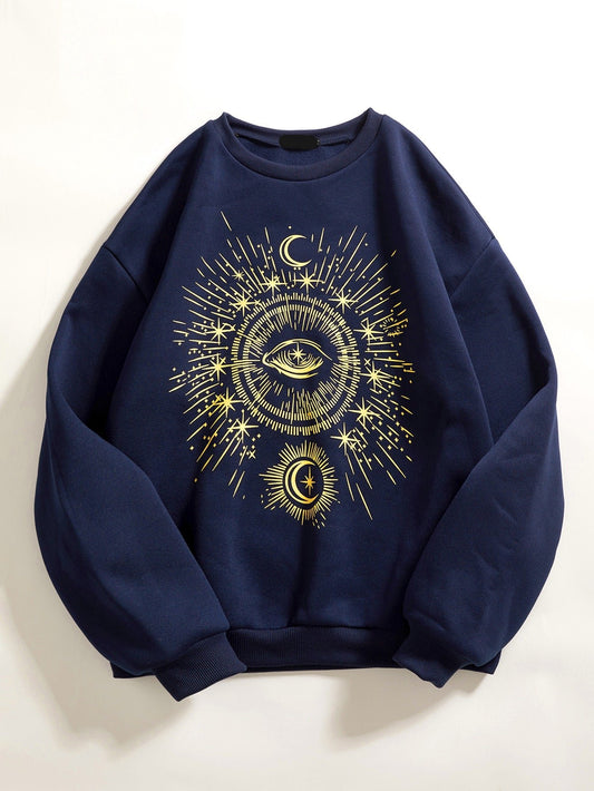 As a product expert in the clothing industry, I highly recommend the Celestial Comfort Moon Print Drop Shoulder Sweatshirt. Made with soft and cozy fabric, this sweatshirt is perfect for cold nights. Its unique moon print adds a touch of celestial beauty to your wardrobe. Don't miss out on this stylish and comfortable piece!