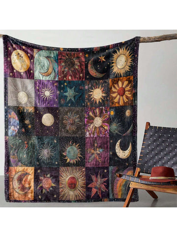 Wrap yourself in ultimate cozy vibes with our Celestial Comfort blanket featuring a vintage sun and moon design. Made with soft flannel, it's perfect for snuggling up and stargazing on chilly nights. Bring celestial style to your home and cuddle up in comfort with this must-have blanket.