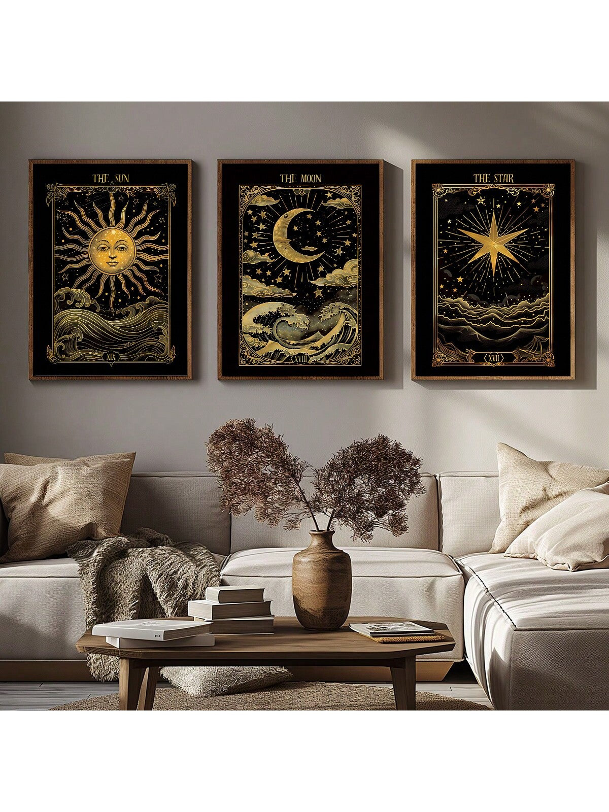 Enhance your home decor with the Celestial Harmony 3-Piece Mystic Sun, Moon & Star Wall Art Set. Featuring intricate designs of celestial bodies, this set will add a touch of mysticism to any room. Crafted with high-quality materials, it is a durable and stylish addition to your space.