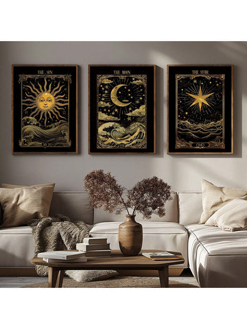 Enhance your home decor with the Celestial Harmony 3-Piece Mystic Sun, Moon & Star Wall Art Set. Featuring intricate designs of celestial bodies, this set will add a touch of mysticism to any room. Crafted with high-quality materials, it is a durable and stylish addition to your space.