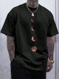 Add a touch of celestial style to your wardrobe with this Moon Pattern T-Shirt. Featuring a comfortable round neck and short sleeves, this quirky shirt is perfect for astronomy enthusiasts and fashion-forward individuals alike. Embrace the moon's energy and show off your unique sense of style with this one-of-a-kind shirt.