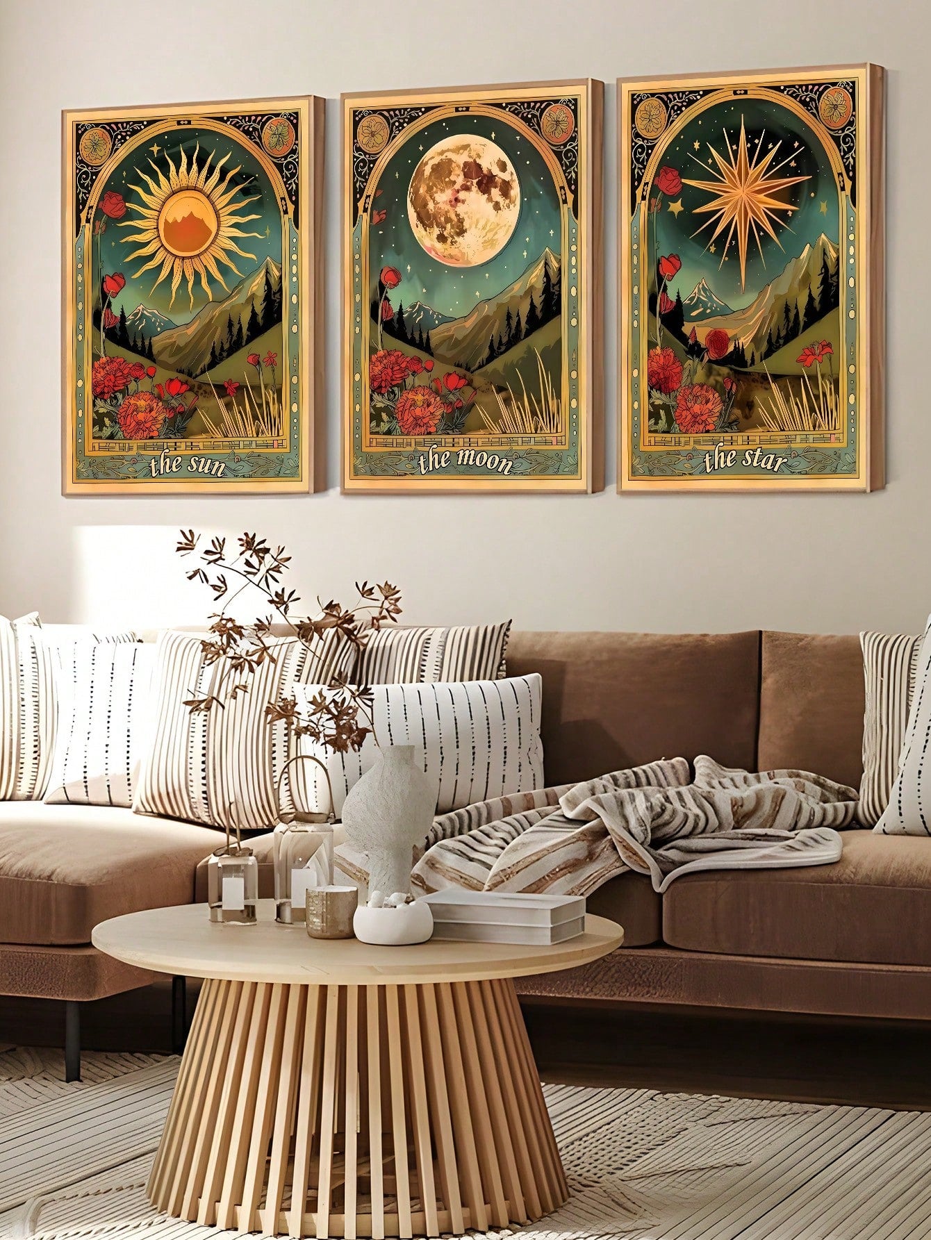 Add a touch of cosmic magic to your space with our Celestial Tarot Canvas Wall Art. Featuring radiant sun, moon, and star motifs, this enchanting piece brings mystical charm and a playful spirit into any room. Perfect for dreamers and stargazers, it creates a whimsical atmosphere that inspires wonder and imagination.