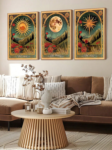 Add a touch of cosmic magic to your space with our Celestial Tarot Canvas Wall Art. Featuring radiant sun, moon, and star motifs, this enchanting piece brings mystical charm and a playful spirit into any room. Perfect for dreamers and stargazers, it creates a whimsical atmosphere that inspires wonder and imagination.