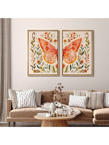 Add a splash of whimsy to your space with this delightful 2-piece framed canvas set featuring vibrant flower and butterfly prints. Perfect for mid-century modern and boho vibes, these charming artworks bring a playful touch of nature indoors, brightening any room with color and cheer. Easy to hang and sure to spark joy!