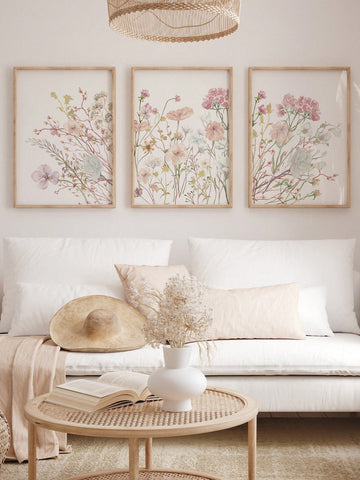 Add a touch of whimsy to any space with our Charming 3-Piece Pink Wildflowers Canvas Set. Perfect for girls' bedrooms or modern living spaces, this botanical wall art is sure to bring joy and warmth. Stand out from the ordinary with this lively and playful piece!