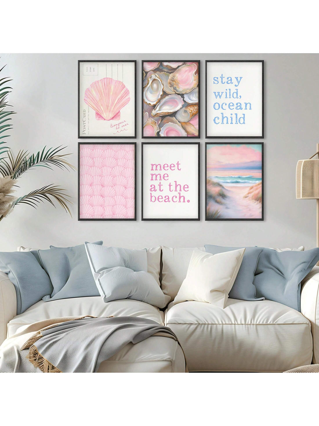 Bring the beach indoors with this playful 6-piece pink wall art set, perfect for girls who love coastal vibes. Featuring delicate shell motifs and inspiring Ocean Child quotes, each piece adds a splash of seaside charm and whimsy to any room. Brighten up your space with this fun and aesthetic decor that captures the magic of the shore.
