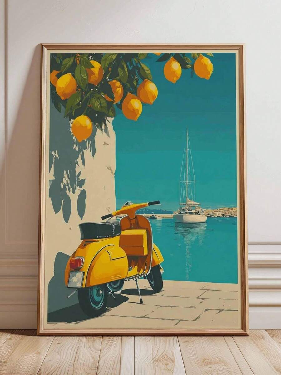 Yellow scooter and lemons at Amalfi yacht harbor canvas print