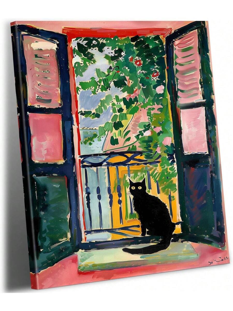 Bring artistic flair to any room with this charming black cat canvas wall art, inspired by Henri Matisse's bold, colorful aesthetic. The playful design combines vintage elegance with modern vibrancy, featuring a striking black cat rendered in a style that celebrates Matisse's signature use of color and form. Perfect for art lovers, cat enthusiasts, and anyone seeking to add personality to their space. This piece works beautifully in living rooms, bedrooms, home offices, or creative studios. 
