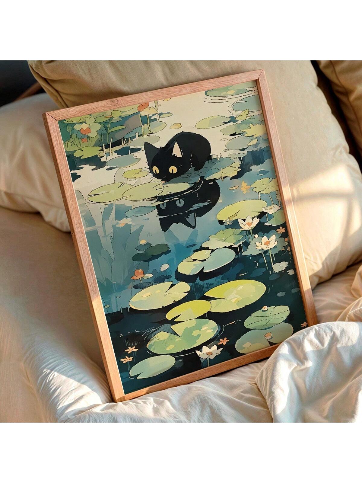 Whiskers meet zen in this delightful poster featuring an adorable black cat lounging among serene lotus leaves. Perfect for feline enthusiasts and anyone seeking a touch of whimsy in their space, this charming artwork blends playful cat personality with peaceful botanical vibes. Whether you're decorating a cozy corner, gifting a fellow cat lover, or adding personality to your walls, this poster brings instant charm and conversation-starting appeal. A purrfect way to celebrate your love for cats while embrac