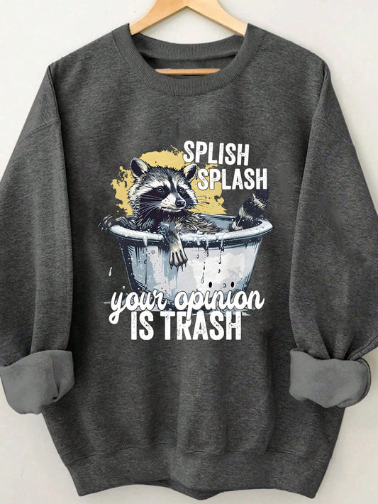 Enhance your autumn wardrobe with our Charming Casual Raccoon Slogan Graphic Sweatshirt. Made with soft and comfortable fabric, this sweatshirt features a charming raccoon graphic and a trendy slogan. Perfect for keeping you warm and stylish during the cooler months.