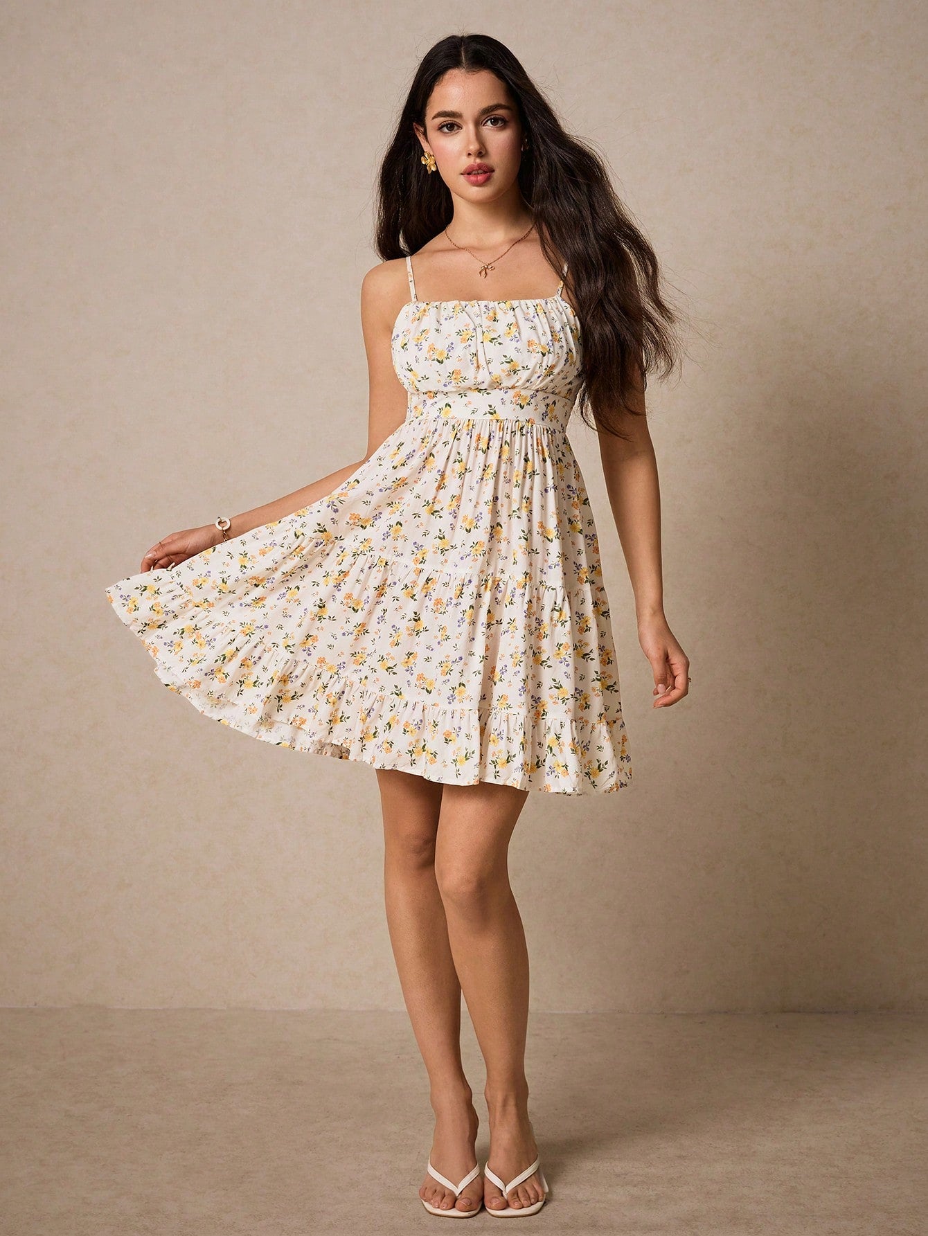 Charming Cottagecore Floral Ruffled Cami Dress