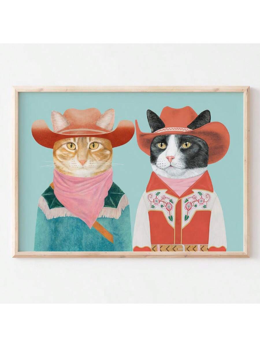 Yee-haw! Saddle up with this charming cowboy cat canvas art print, perfect for cat lovers who appreciate a touch of whimsy. Adorn your walls with the colorful and minimalist design of this unique piece. Meow-velous!
