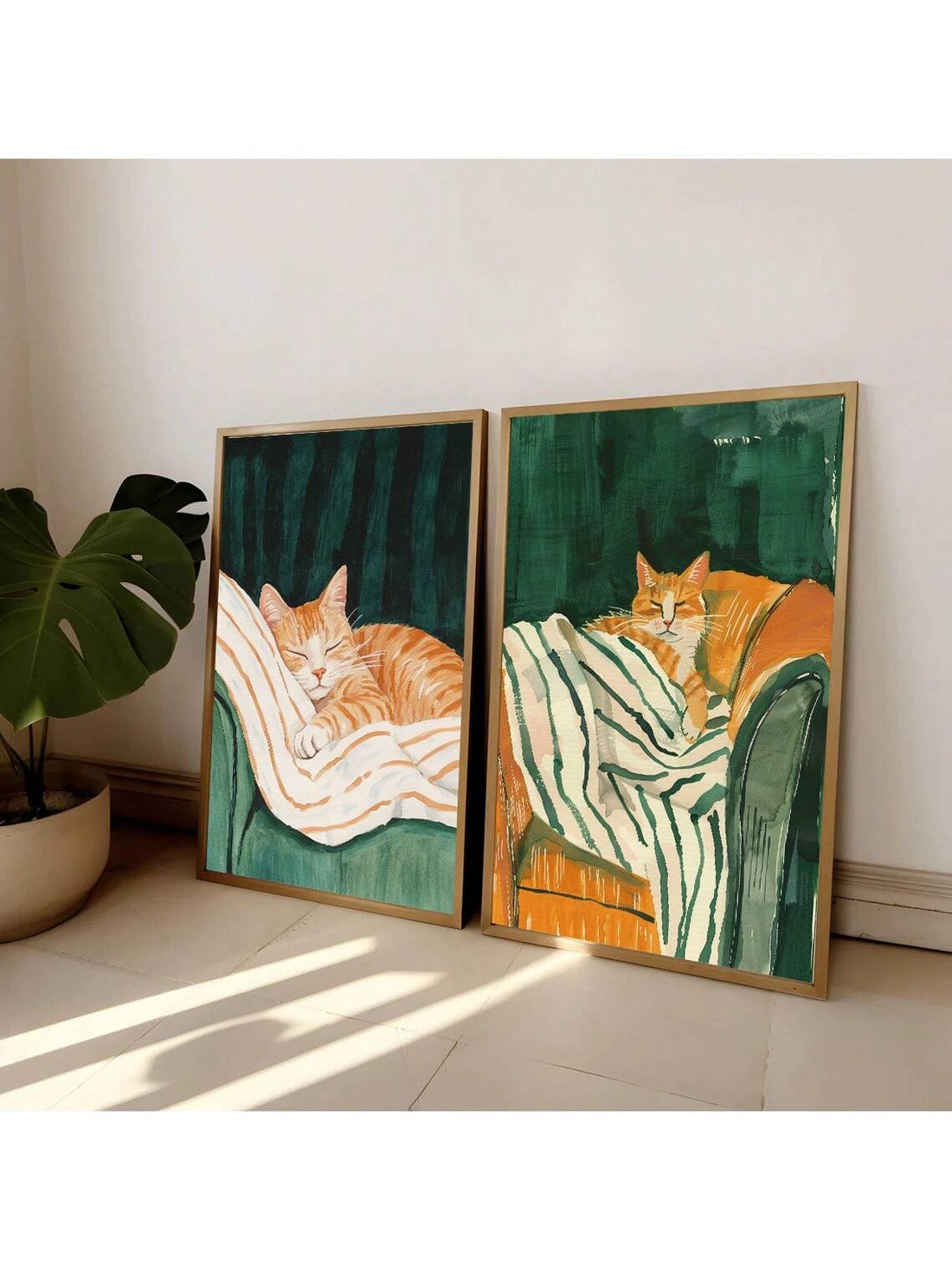 Introducing our Charming Dark Green Cat Art Prints for the modern home. These minimalist canvas posters come in a set of 2, offering a unique touch to your décor. The quirky cat illustrations add a playful element, guaranteed to make you smile. (Me-WOW your guests with these unique prints!)