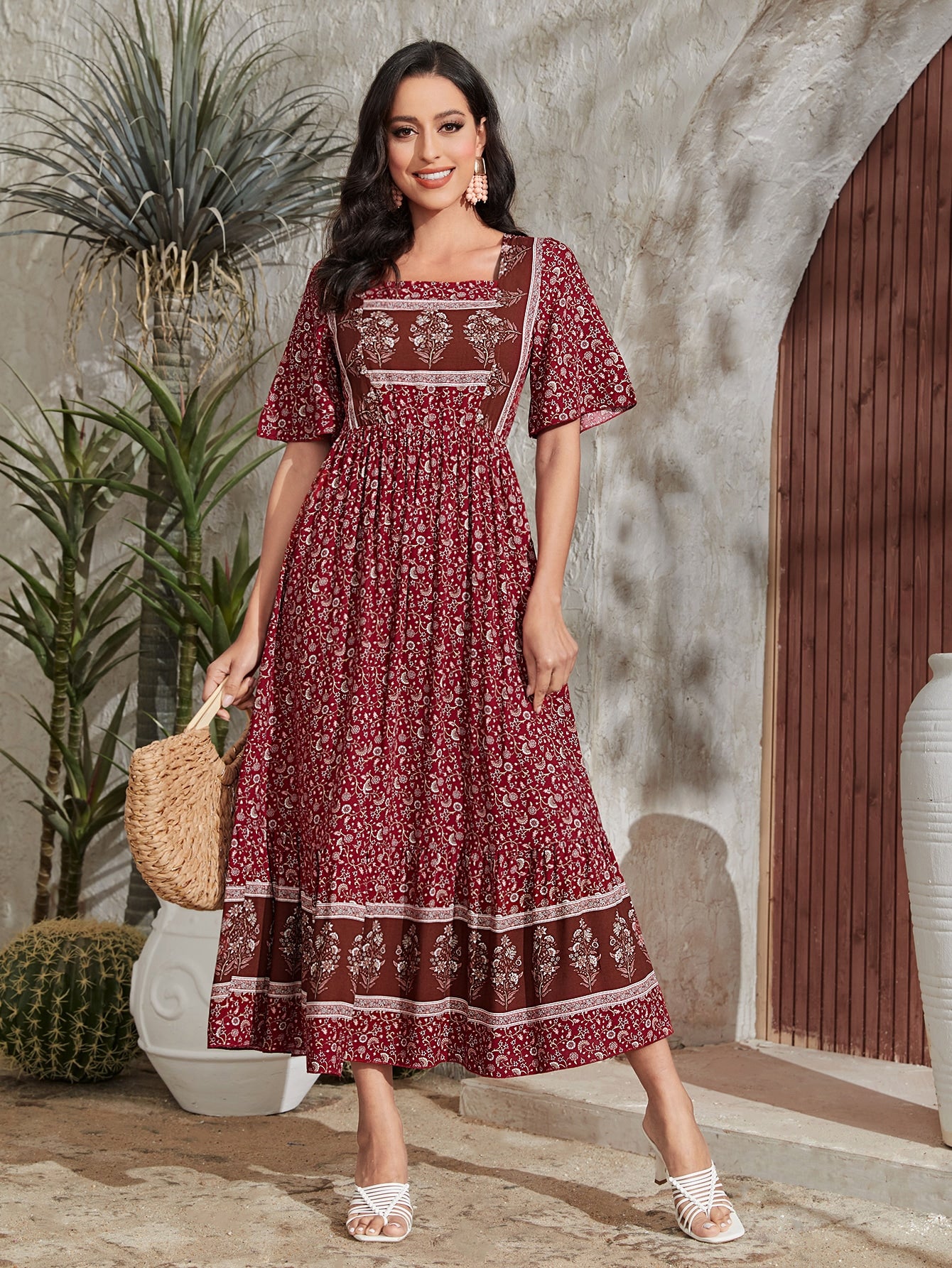 This charming A-Line dress features a beautiful ditsy floral pattern and a flattering square neckline. The A-Line silhouette flatters any body type, making it a versatile option for any occasion. The intricate floral design adds a touch of femininity to this classic dress.