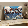 Farm animal canvas art with pig donkey and cow over blue fence