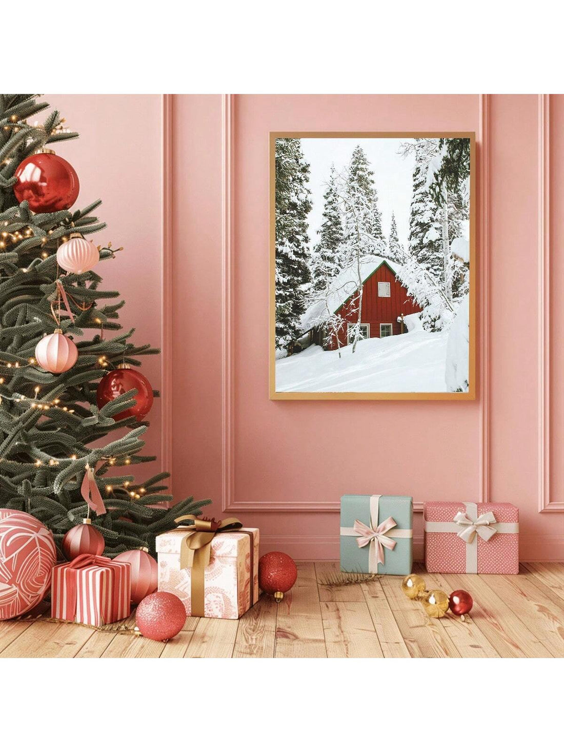 Celebrate the festive season with this charming frameless canvas art featuring a rustic reindeer sleigh and a cozy winter cottage. Its playful design brings warmth and holiday cheer to any room, perfect for creating a joyful Christmas atmosphere. Add this enchanting piece to your décor for a whimsical touch that invites smiles and holiday magic all season long.