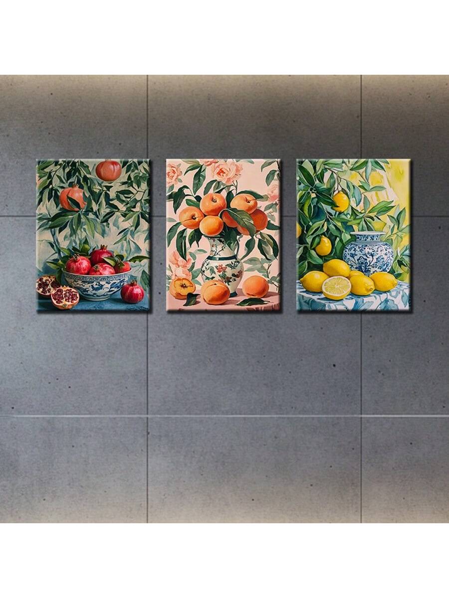 Brighten up your kitchen, dining room, or living space with this playful 3-piece canvas mural set featuring charming fresh fruits. Ready to hang, these vibrant artworks add a splash of color and a touch of whimsy to your walls, making every meal feel fresh and fun. Easy to install and designed to inspire, they transform any room into a lively and inviting space.