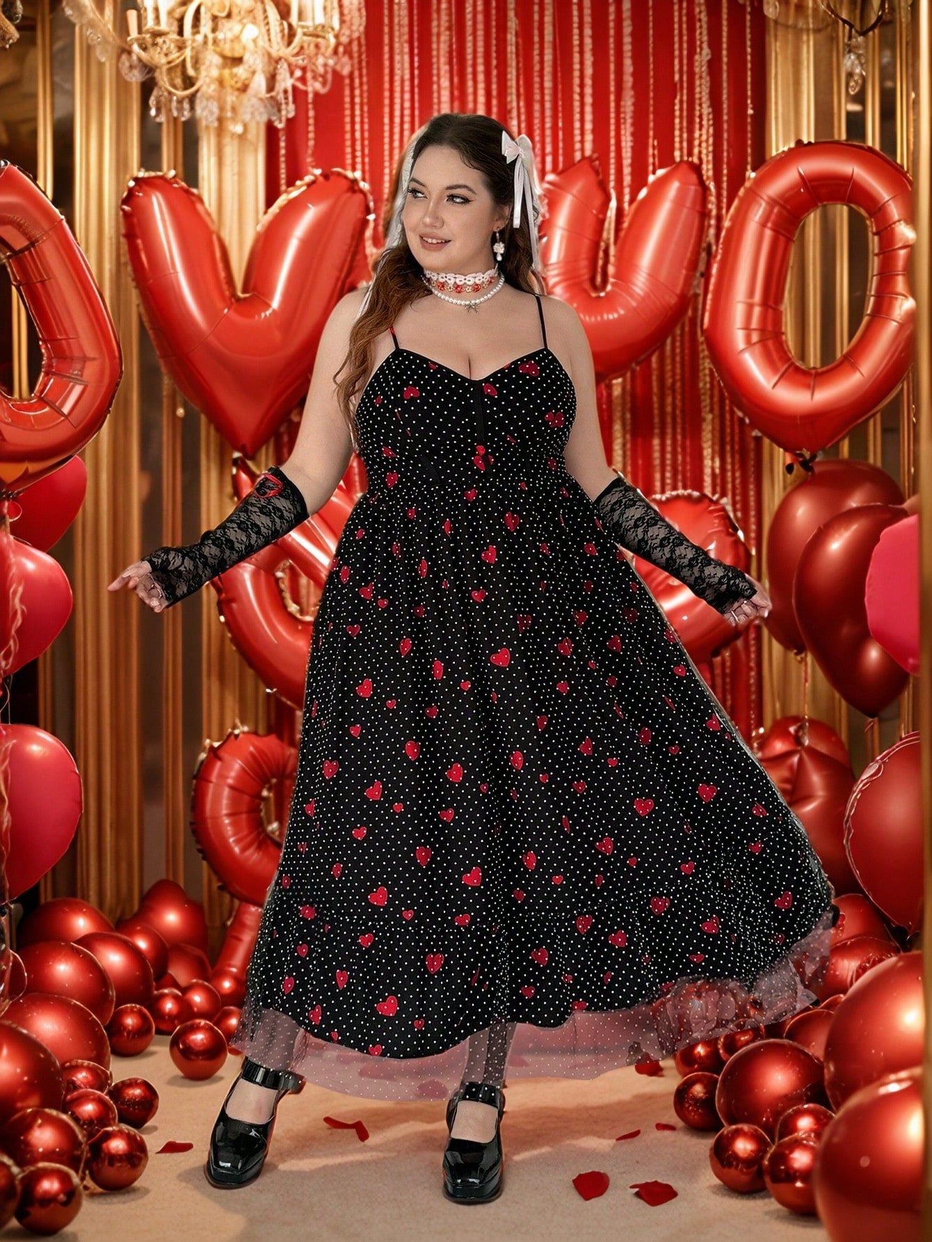 polka dots dress for new year Charming Heart Dot Lip Print Adjustable Spaghetti Strap fo – CANARY HOUZE MIT Color:Navy Gold Gorgeous and fun dress Significant Other Gaia Beaded