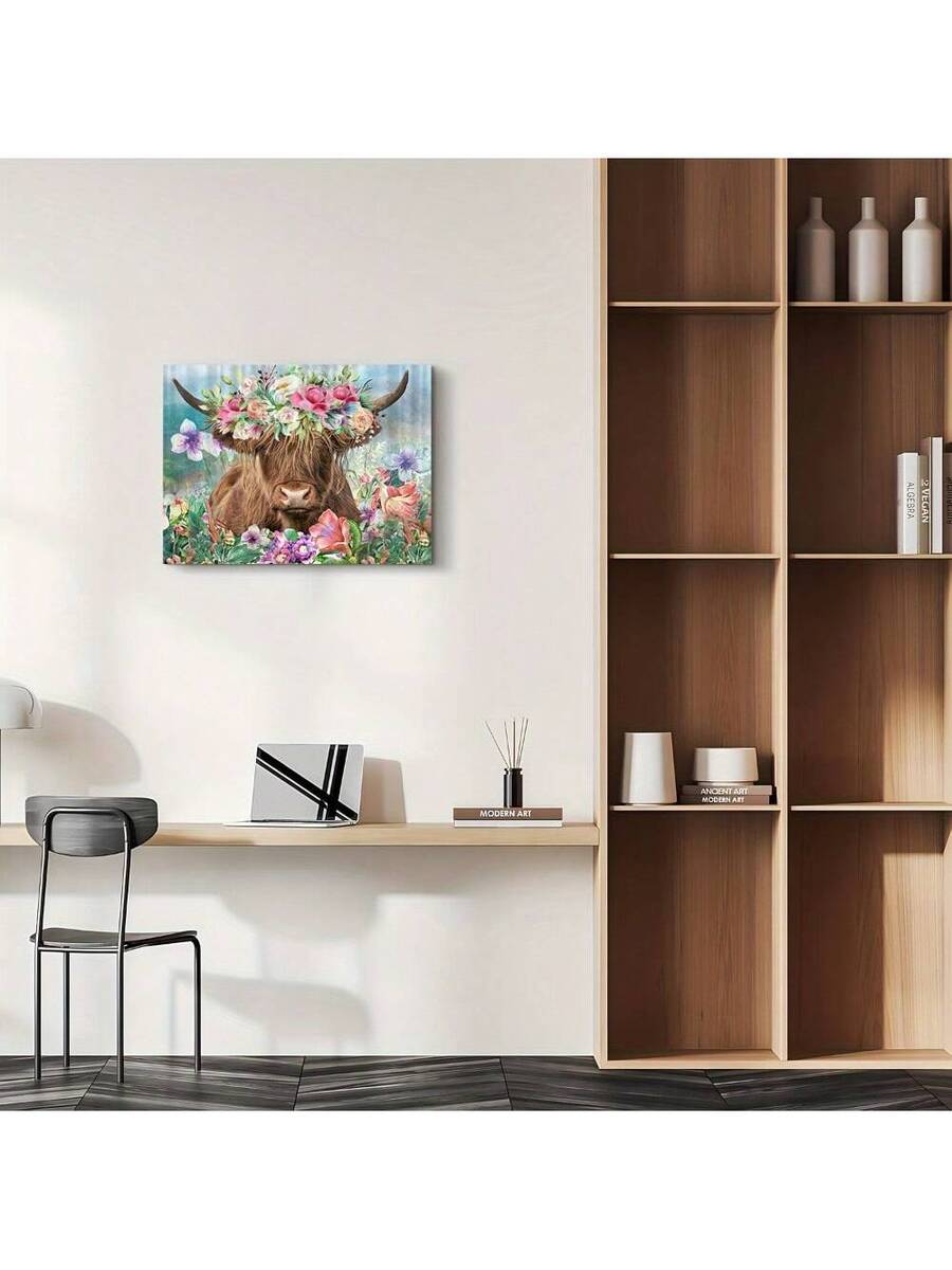 Gallery wrapped Highland cow canvas on solid wood frame