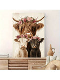 Angled canvas view of floral cow family wall art