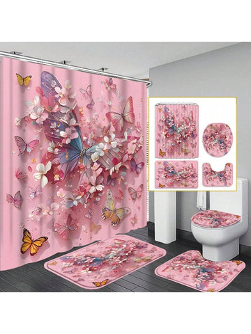 Add a splash of whimsy to your bathroom with this Charming Pink Butterfly Shower Curtain Set. This 4-piece waterproof set brightens your space while keeping water where it belongs. Perfect as a cheerful housewarming gift or a fun upgrade for your own bathroom, it combines practicality with playful style effortlessly.