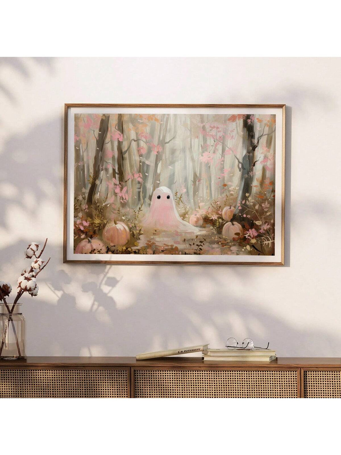 Add a whimsical touch to your Halloween decor with this Charming Pink Ghost wall art. This playful canvas print blends spooky vibes with a trendy pink twist, perfect for brightening up any room. Its unique design adds fun and personality, making it an eye-catching piece for your festive celebrations or year-round charm.