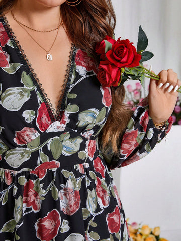 Get ready to charm your way into Spring and Valentine's Day with this beautiful plus size floral lace V-neck dress! With its ruffled hem and delicate lace details, you'll feel feminine and flirty wherever you go. Perfect for embracing your inner romantic and making a statement.