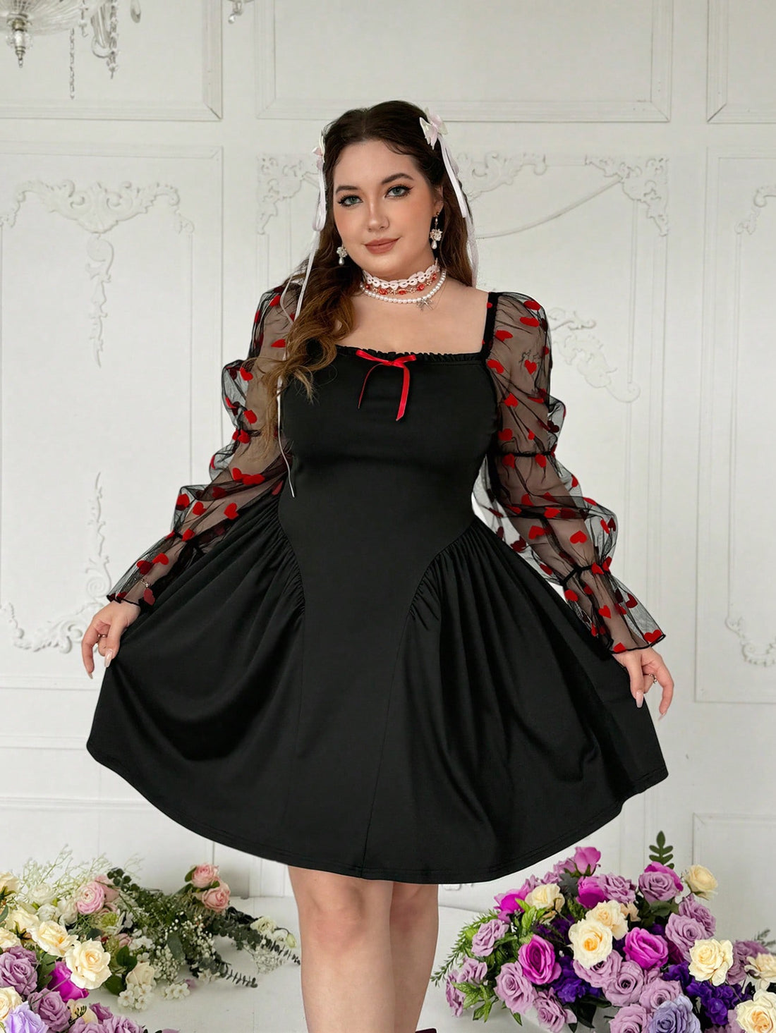 Get ready to charm your way through any occasion with this stunning heart bow sleeve dress. With its playful front decoration and flattering plus size fit, this dress will make you stand out in the best way possible. Perfect for a date, a party, or just feeling fabulous!