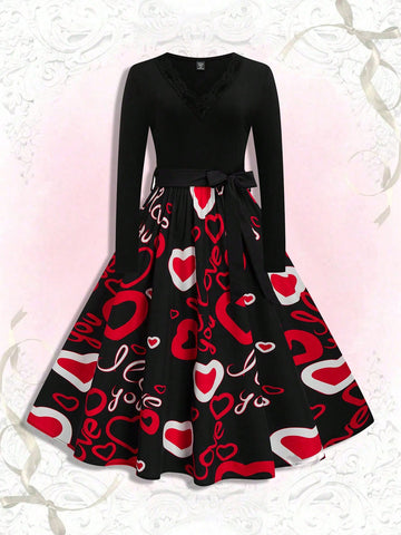Rock your Valentine's Day look with this Charming Plus Size V-Neck Dress. The delicate lace trim adds a touch of elegance, while the playful floral heart print adds a fun twist. Perfect for a romantic night out or a Galentine's Day celebration. (No more boring V-Day outfits!)