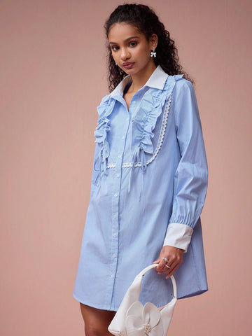 Elevate your spring and summer style with our Charming Striped Lotus Leaf Collar Dress. This playful and flirty dress features a delicate lotus leaf collar and a classic striped pattern, making it the perfect choice for romantic outings. Step out in style and turn heads with this must-have dress.