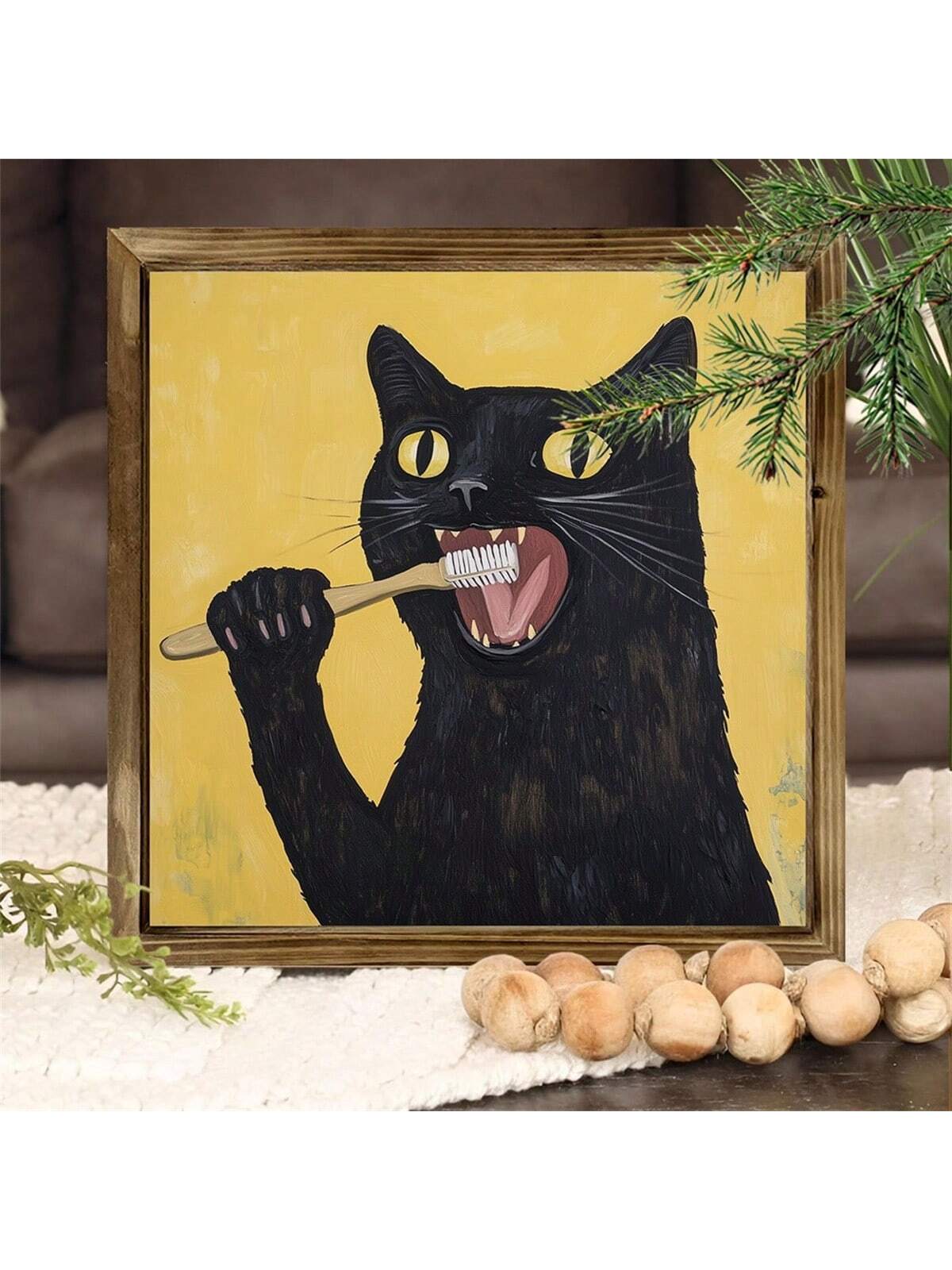 Bring a touch of whimsy to any space with this charming unframed black cat wall art. Perfect for cozy farmhouse kitchens, lively cafes, or quirky bathrooms, its rustic style adds character and a playful spirit. Easy to hang and style your way, this piece invites a delightful feline friend to brighten your walls and spark smiles every day.