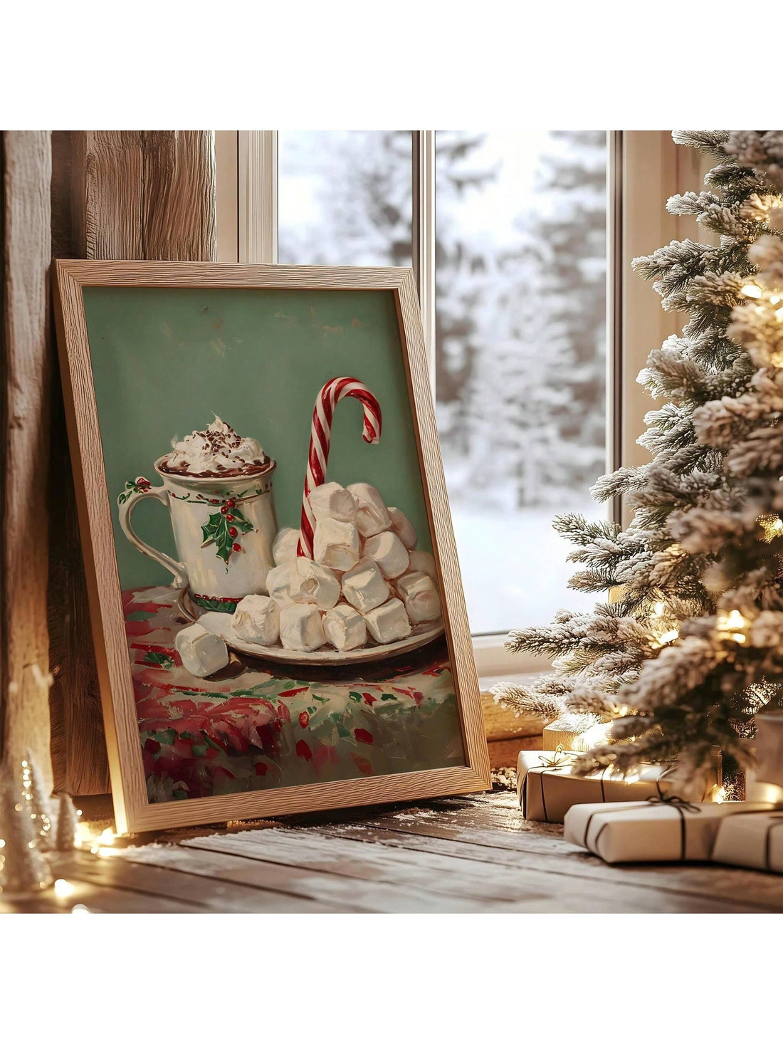 Add a sprinkle of holiday magic to your space with this charming vintage Christmas wall art. Featuring festive hot chocolate and candy cane designs, this canvas brings warmth and cheer to any room. Perfect for creating a cozy holiday vibe, it’s an easy way to spread joy and invite sweet seasonal moments into your home.
