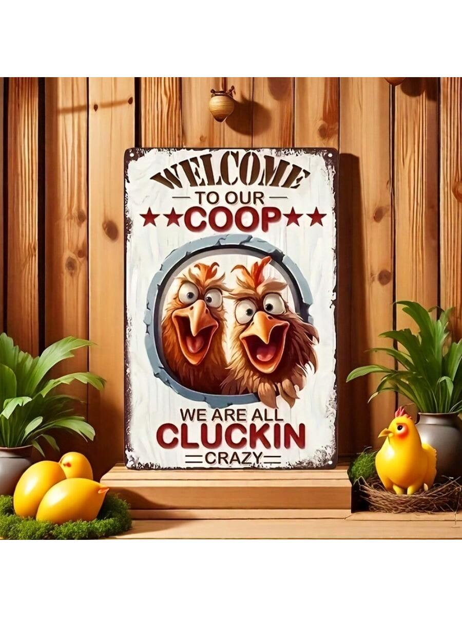 Welcome friends and family to your charming vintage farmhouse with this chicken metal wall sign! Featuring a playful 'Welcome to Our Coop' design, this decorative piece is perfect for both the kitchen and garden. Don't be a chicken, add a touch of whimsy to your home today!