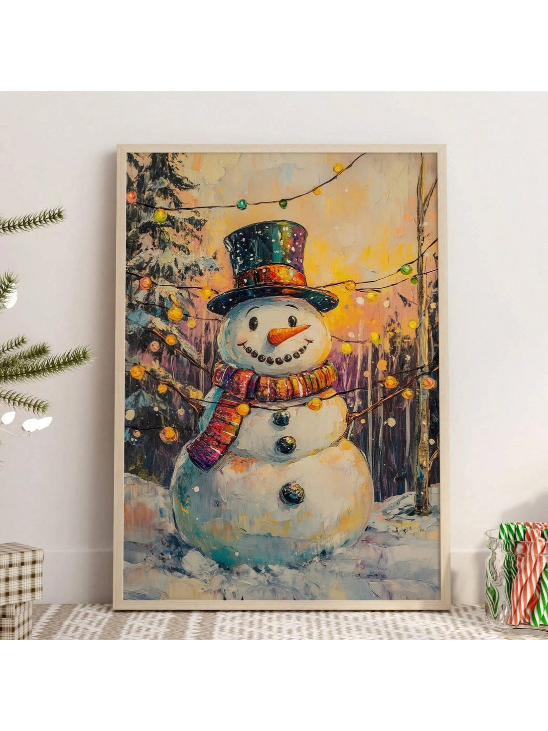 Bring a sprinkle of snowy magic to your home with this Charming Winter Snowman Canvas Wall Art. Featuring a vintage rustic design, it’s perfect for adding cozy cabin vibes to your festive decorations. This playful piece captures the whimsy of winter, making your space feel warm and cheerful all season long. Ideal for those who love a touch of holiday charm with a rustic twist.