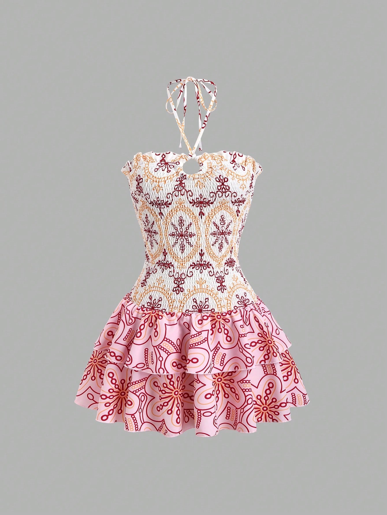 Step into romance with this playful halter mini dress featuring a charming ruffled neckline. Perfect for vacation days and sunset strolls, its flirty silhouette and lightweight fabric keep you comfortable and stylish. Embrace effortless elegance and let your carefree spirit shine in this delightful dress made for memorable moments.