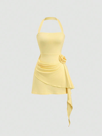 Step into sunshine with this playful halter tie bow mini dress, perfect for your spring and summer beach getaways. Featuring a whimsical jellyfish hem that dances with every breeze and a cinched A-line waist for a flattering silhouette, this dress combines comfort and charm effortlessly. Whether you're strolling along the shore or enjoying a seaside café, its light, breezy design keeps you cool and stylish all day long. Embrace the season’s fun vibes with a dress that’s as lively and free-spirited as you ar